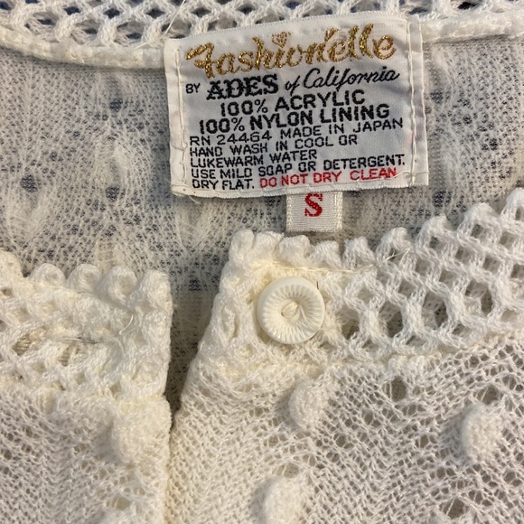 Fashionelle Vintage Swiss Dot Crochet Lace Cardigan Sz S - Picture 5 of 5